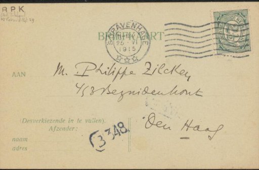 Postcard to Philip Zilcken
