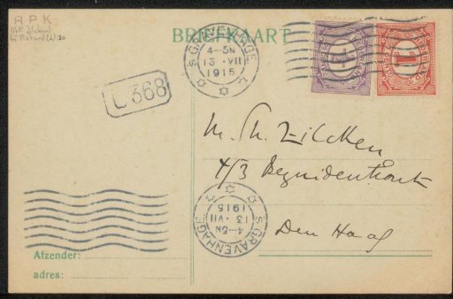 Postcard to Philip Zilcken