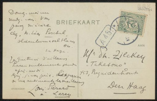 Postcard to Philip Zilcken
