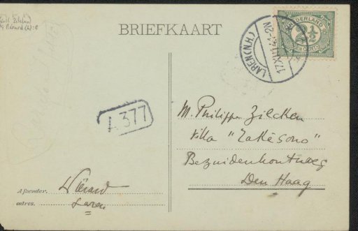 Postcard to Philip Zilcken