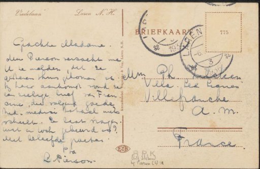 Postcard to Henriette Wilhelmina van Baak
