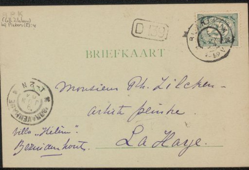 Postcard to Philip Zilcken