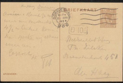 Postcard to Philip Zilcken