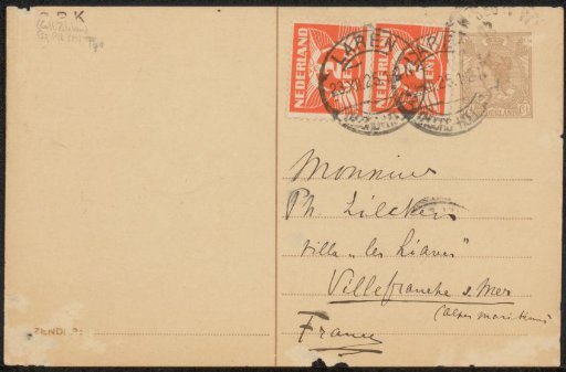Postcard to Philip Zilcken