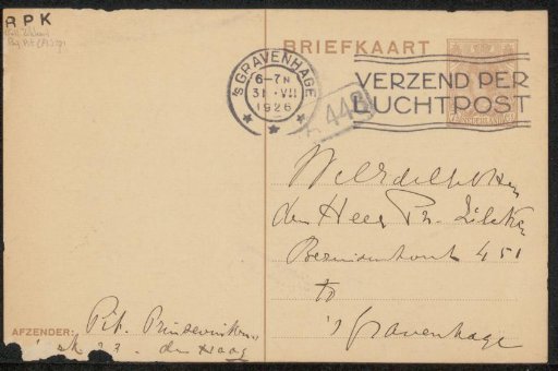 Postcard to Philip Zilcken