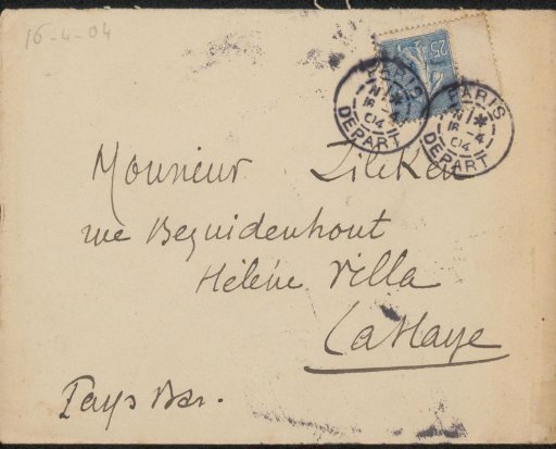 Envelope to Philip Zilcken