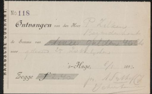 Receipt for Philip Zilcken