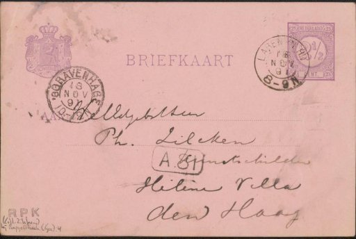 Postcard to Philip Zilcken