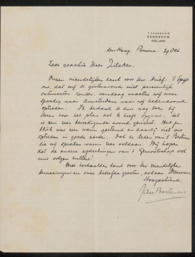 Letter to Philip Zilcken