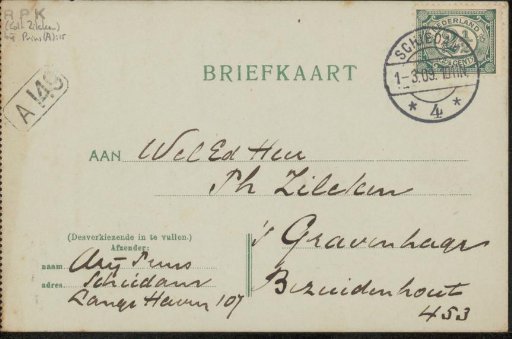 Postcard to Philip Zilcken