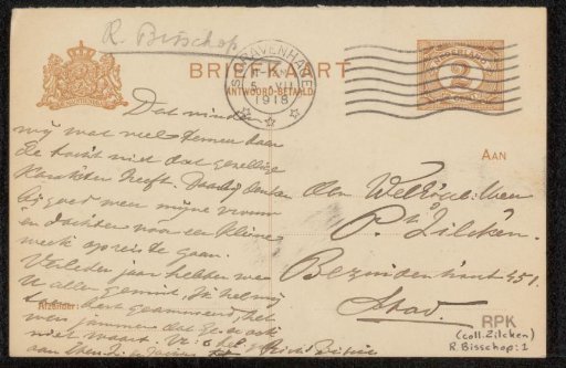 Postcard to Philip Zilcken