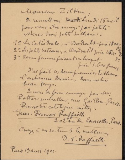 Letter to Philip Zilcken
