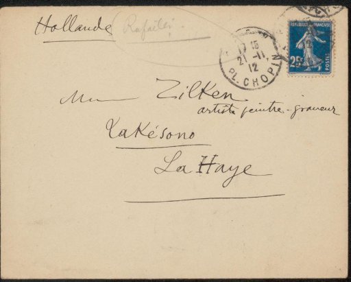 Envelope addressed to Philip Zilcken