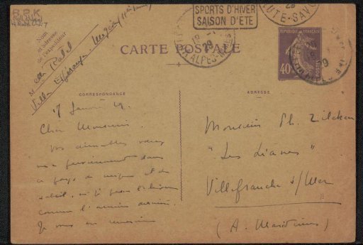 Postcard to Philip Zilcken