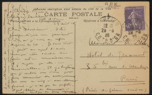 Postcard to Philip Zilcken