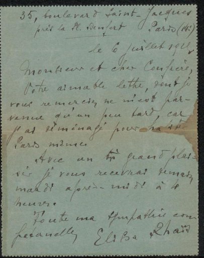 Postcard to Philip Zilcken