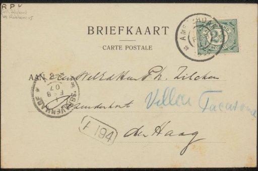 Postcard to Philip Zilcken