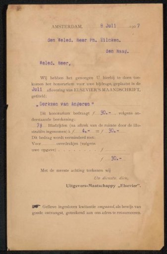 Letter to Philip Zilcken