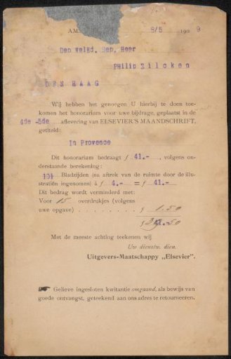 Letter to Philip Zilcken
