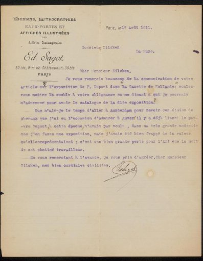 Letter to Philip Zilcken