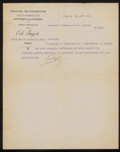 Letter to Philip Zilcken
