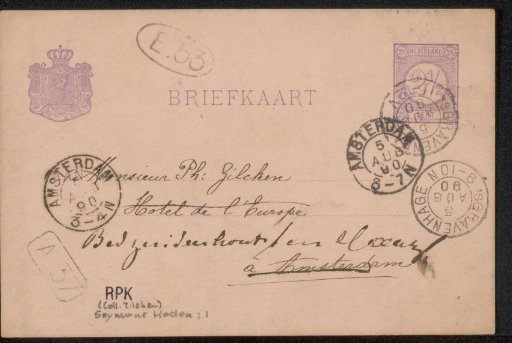 Postcard to Philip Zilcken