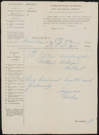 Telegram to Philip Zilcken