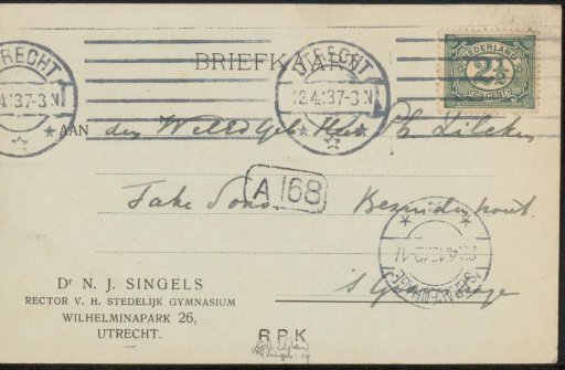 Postcard to Philip Zilcken