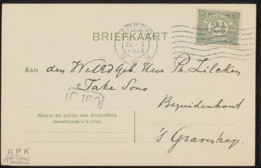 Postcard to Philip Zilcken