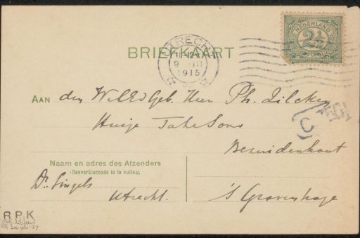 Postcard to Philip Zilcken