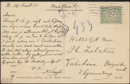 Picture postcard to Philip Zilcken