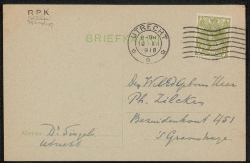 Postcard to Philip Zilcken