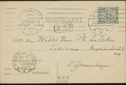 Postcard to Philip Zilcken