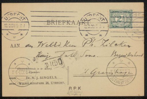 Postcard to Philip Zilcken