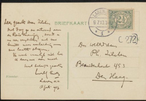 Postcard to Philip Zilcken
