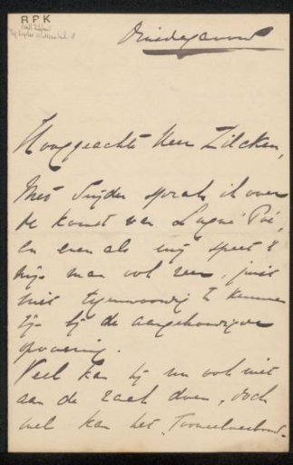 Letter to Philip Zilcken