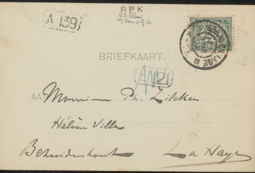 Postcard to Philip Zilcken