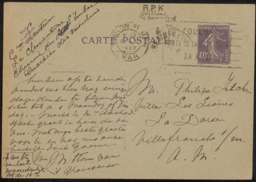 Postcard to Philip Zilcken