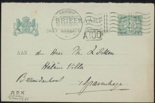 Postcard to Philip Zilcken