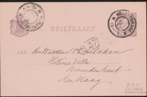 Postcard to Philip Zilcken