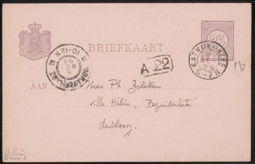 Postcard to Philip Zilcken