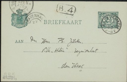 Postcard to Philip Zilcken