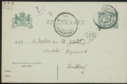 Postcard to Philip Zilcken
