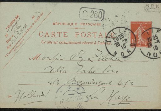 Postcard to Philip Zilcken