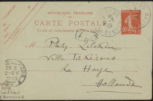 Postcard to Philip Zilcken