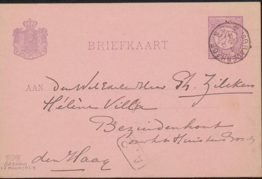 Postcard to Philip Zilcken