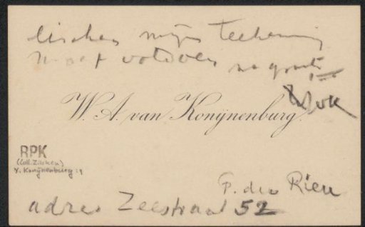 Calling card to Philip Zilcken