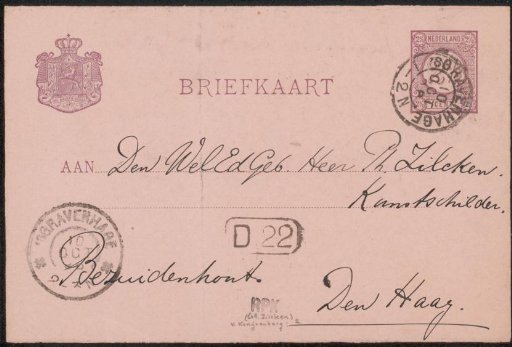 Postcard to Philip Zilcken