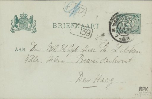 Postcard to Philip Zilcken
