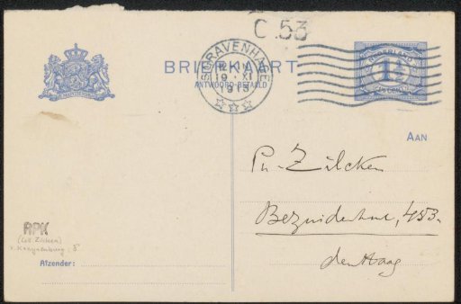 Postcard to Philip Zilcken